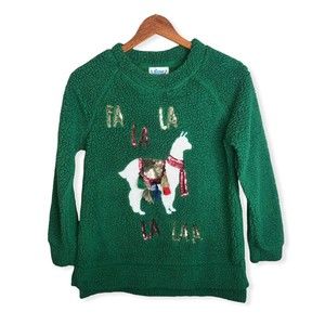 Rockin' Around Christmas Faux Fur Plush llama Sequined Pullover Sweater